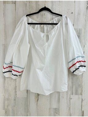 Ann Mashburn Sz L Lola Peasant Blouse White Ric Rac NWT